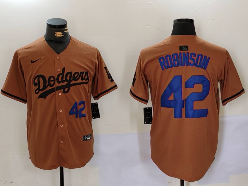 Men Los Angeles Dodgers #42 Robinson army green joint name 2024 Nike MLB Jersey style 4